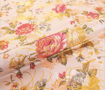 Chrysanthemum Silk Brocade Fabric: 59"W Floral Damask, Upholstery & Sewing