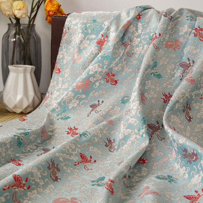 Butterfly Brocade Fabric: Gold Thread Nishijin Kimono Fabric, 57"W