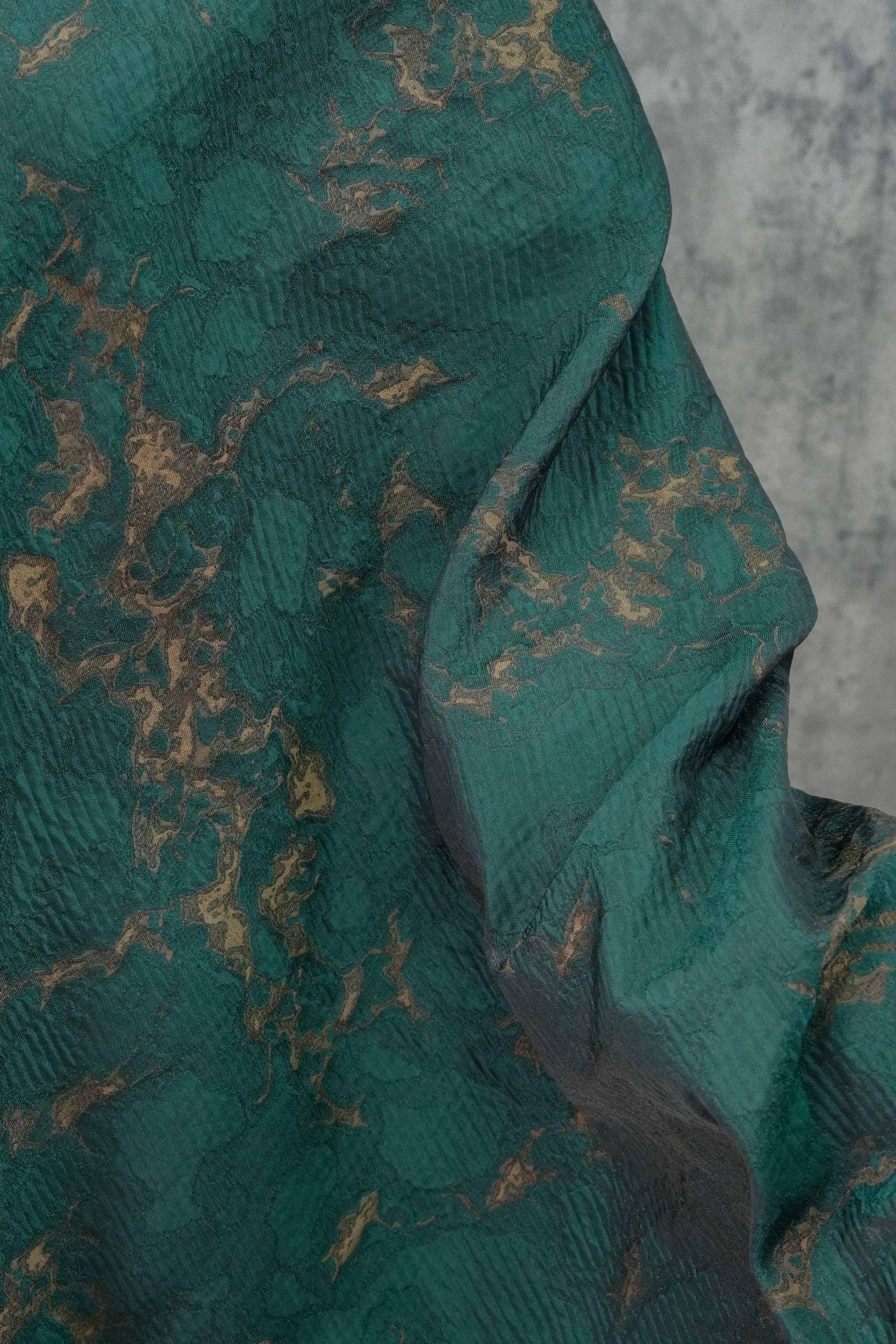 Vintage Moss Green Jacquard Brocade Fabric: Textured Sewing Material (60" Wide, By The Meter)