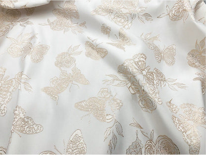 Gold Butterfly Jacquard Fabric: 59"W Beige Rayon Dress Fabric
