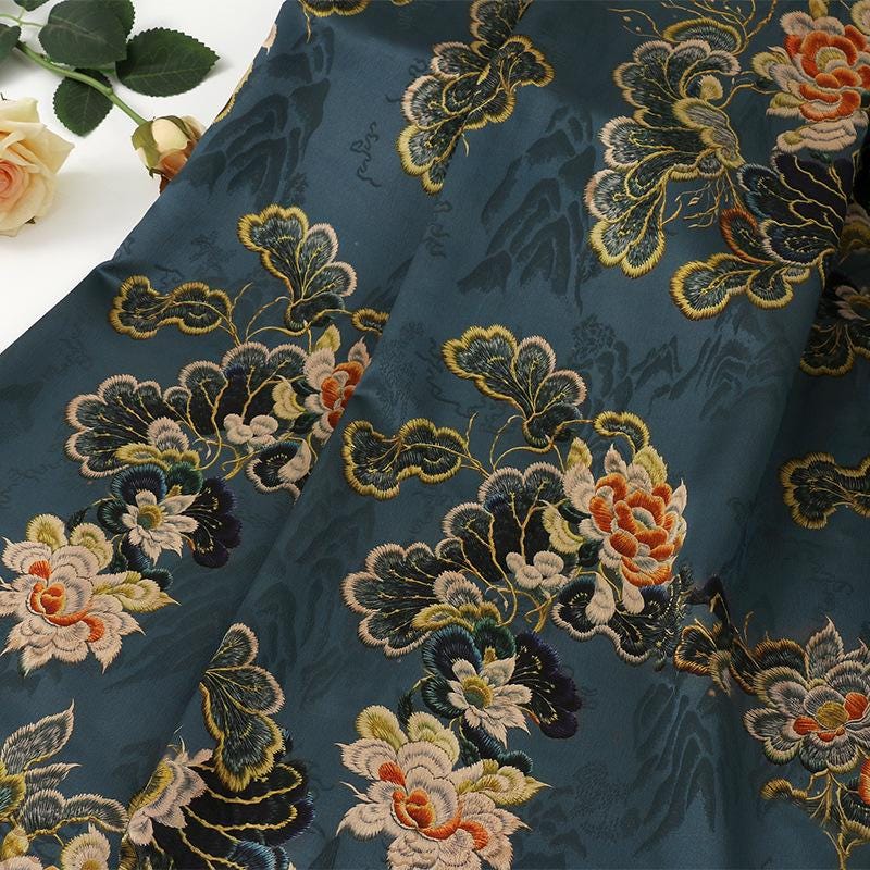 Tissu jacquard satiné : soie shantung imprimée numériquement, 150 cm de large – Ameublement, costumes, rideaux
