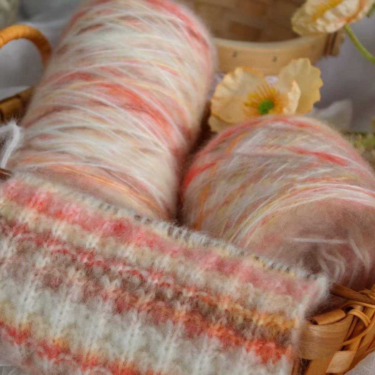 Rainbow Mohair Silk Yarn: Hand-Dyed Gradient Lace Knitting