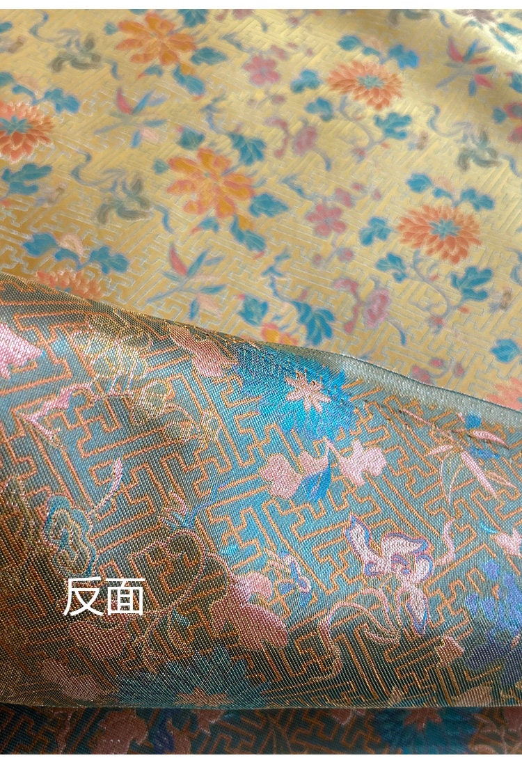 Lotus Flower Silk Brocade Fabric: 57"W Chinese Sewing Material