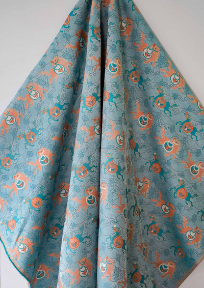 Brocart chinois : style dynastie Song, motif cheval, 147 cm de large
