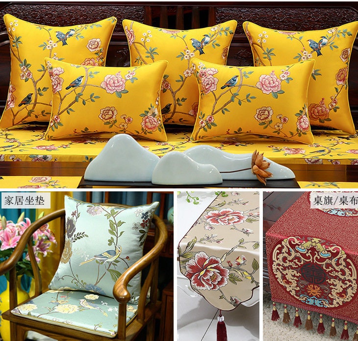 Tissu jacquard Oiseaux et Fleurs : Mélange de rayonne et soie doux et brillant