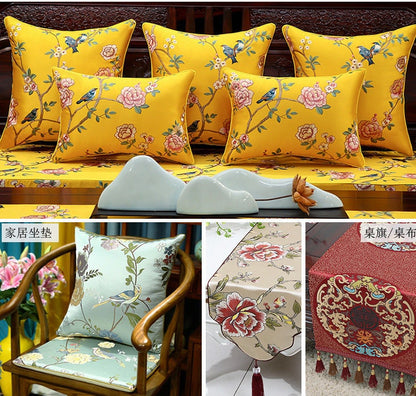 Tissu jacquard Oiseaux et Fleurs : Mélange de rayonne et soie doux et brillant