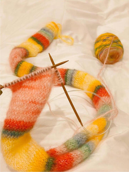 Rainbow Mohair Silk Yarn: Hand-Dyed Gradient Lace Knitting