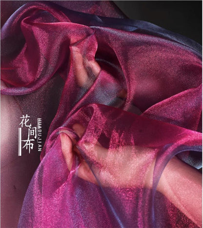 Iridescent Organza Fabric: Magenta Blue Shimmery Tulle, 55" Wide
