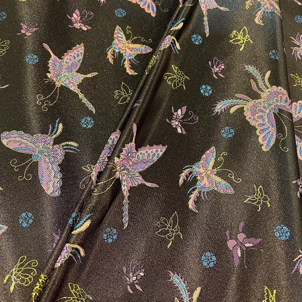 Butterfly Brocade Fabric, Black & Gold Foil, Chinese Wedding Fabric