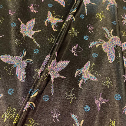 Butterfly Brocade Fabric, Black & Gold Foil, Chinese Wedding Fabric