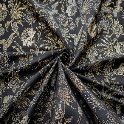 Gold Crane Jacquard Fabric: 3D Designer Upholstery, Prom Dress Sewing Fabric