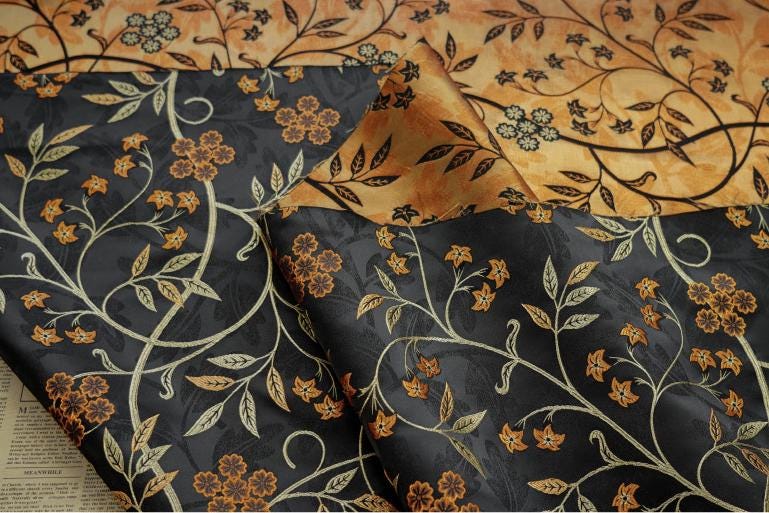 Reversible Jacquard Fabric: Japanese Floral Embossed Weave (60"W)