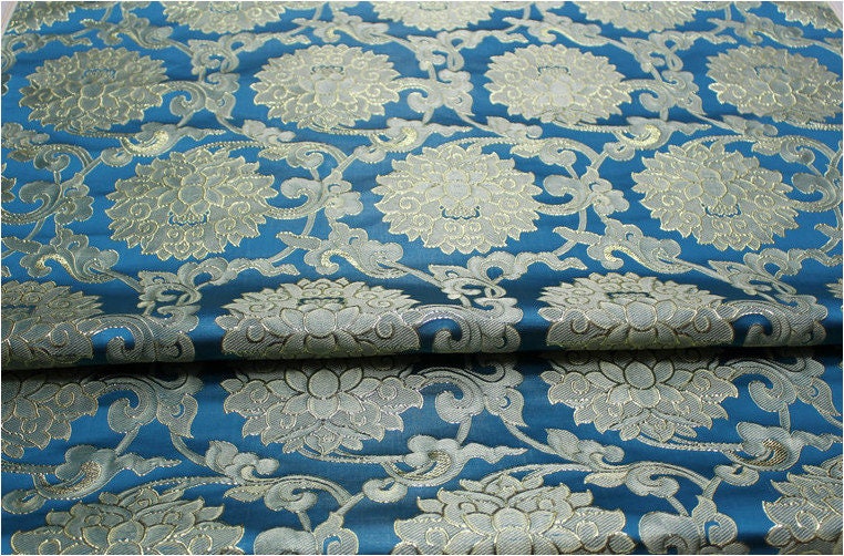Tissu brocart de soie à motif de lotus : décoration chinoise rétro, matelassage, costume - 75 cm de large