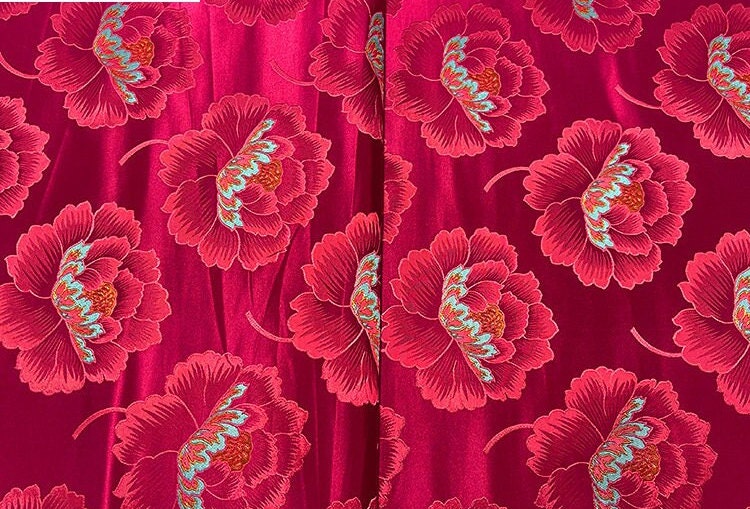 Peony Brocade Fabric: 29.5"W Tibetan Rayon Satin