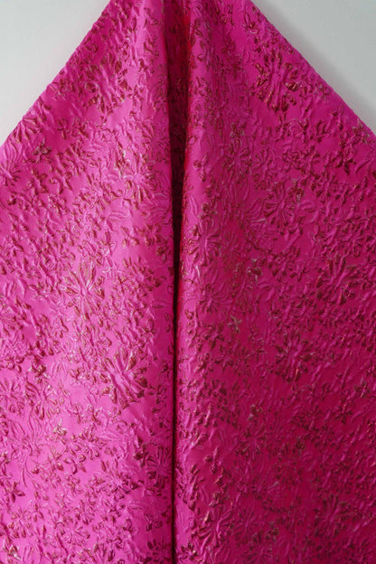 Rose Red Floral Jacquard Fabric ��� Embossed Gold Home D��cor T" Wide