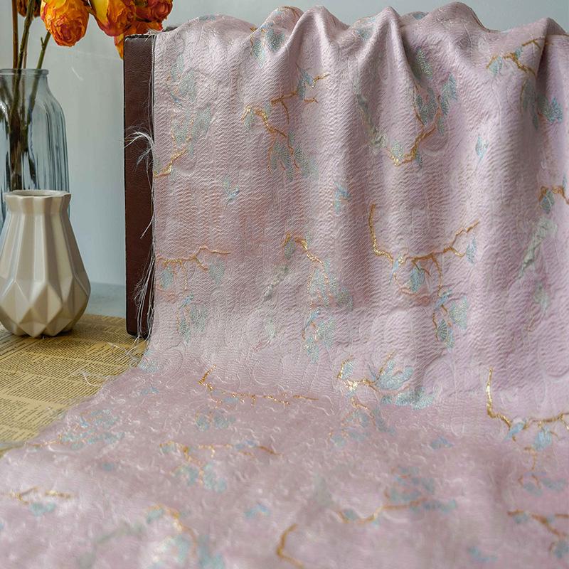 Pink & Gold Jacquard Fabric: 3D Upholstery, Costume, Decor (57"W)