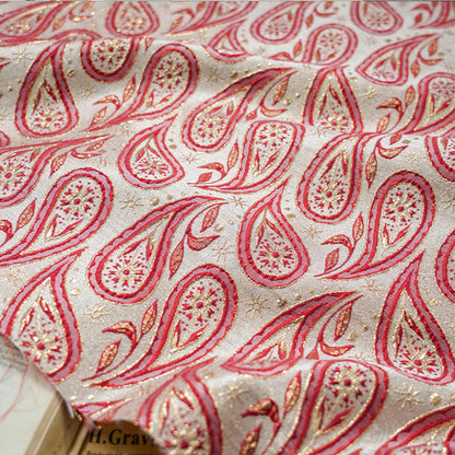 Gold Thread Jacquard Fabric: 3D Cashew Flower Upholstery, Sewing - 55"W