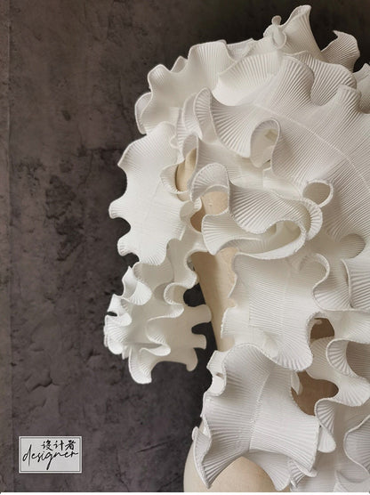 Dentelle à vagues blanches : tissu organza à volants 3D (9,5 cm de large)