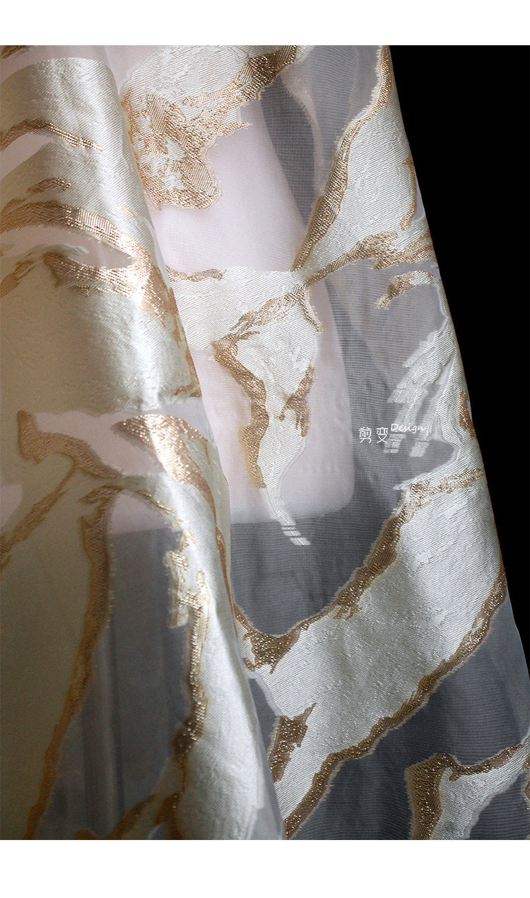 Tissu organza jacquard 3D doré : tissu transparent gaufré, 145 cm de large
