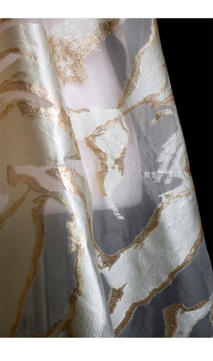 Tissu organza jacquard 3D doré : tissu transparent gaufré, 145 cm de large