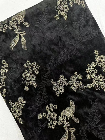 Embroidered Velvet Fabric: Beaded Pillar Design, 43"W Designer Material