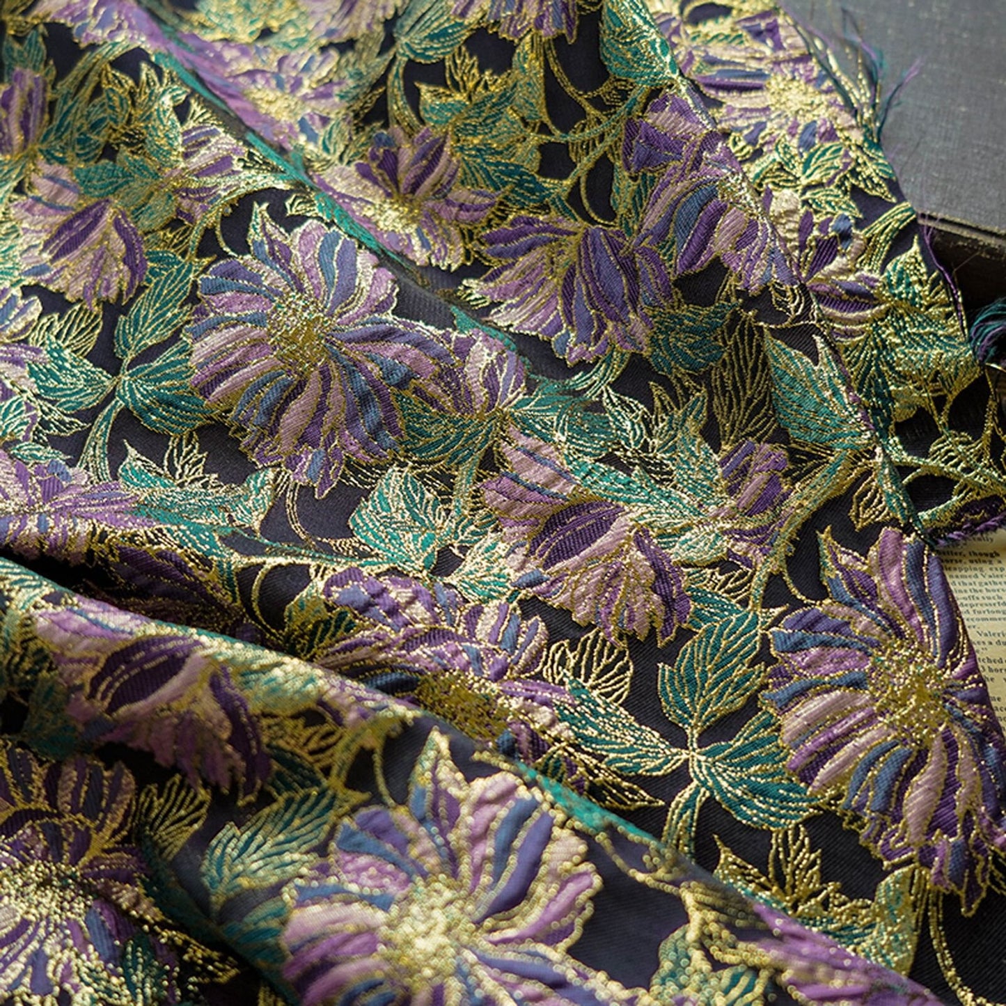 Gold Thread Floral Jacquard Fabric: 56" Wide Upholstery & Costume