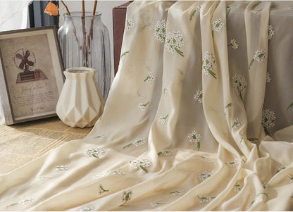 Hydrangea Embroidered Chiffon Fabric: Apricot Sheen, 57" Wide - By The Meter