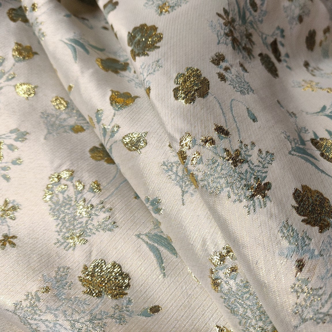 Reversible Gold Floral Jacquard Fabric: Embossed Upholstery Sewing, 57"W