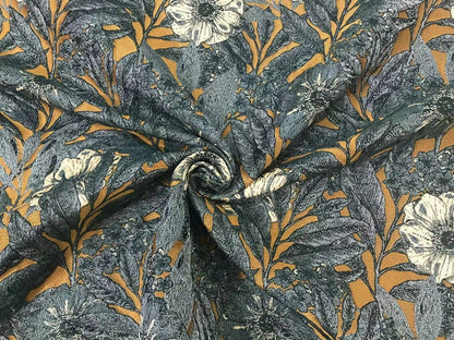 Floral Jacquard Fabric: Vintage Oil Painting Style, Yarn-Dyed, 63" Wide