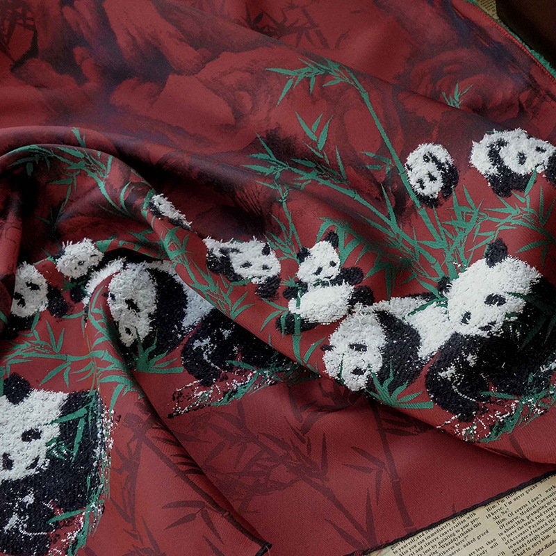 Red Panda Jacquard Fabric: Embossed Upholstery, Costume, Decor - 65"W