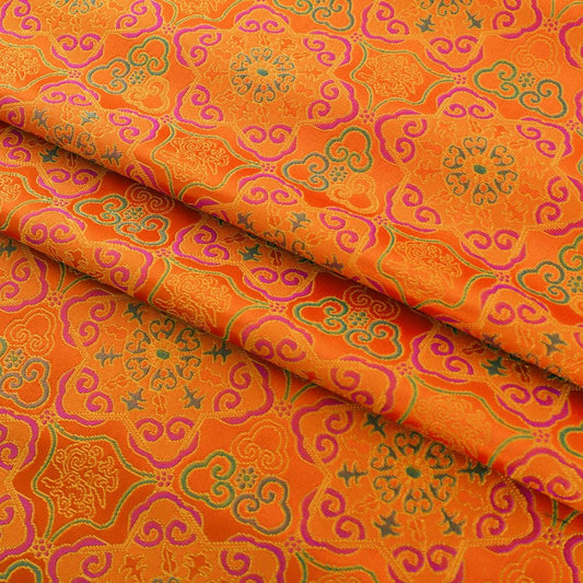 Tissu brocart orange Dunhuang : 150 cm de large, matériau pour robe tibétaine
