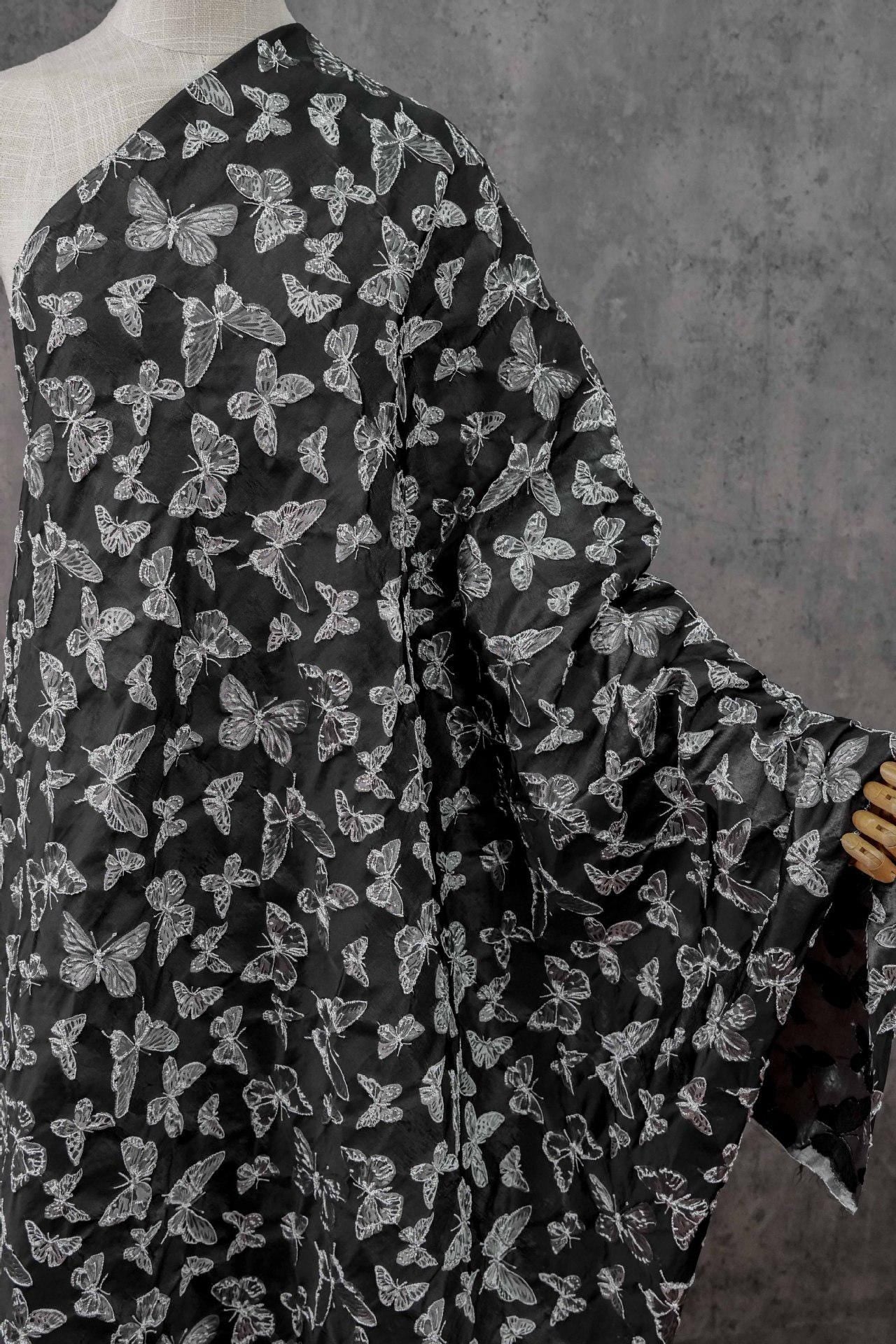 Black 3D Butterfly Jacquard Fabric: Upholstery, Drapery, Wall Decor - 55" Wide