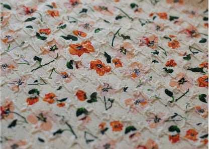 Floral Embossed Silk Chiffon Fabric: 53"W Bubble Crumpled Texture