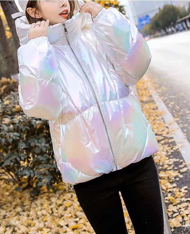 Metallic Silver Pleated Waterproof Fabric: Holographic Padded Jacket Material