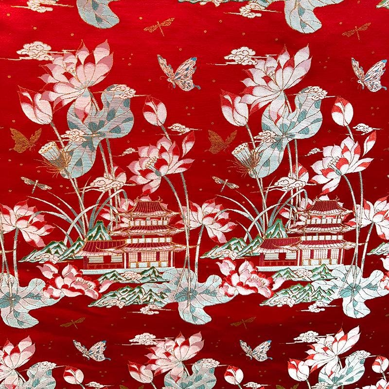 Lotus Silk Brocade Fabric: Tibetan Robe, Cheongsam, Upholstery, 59"W