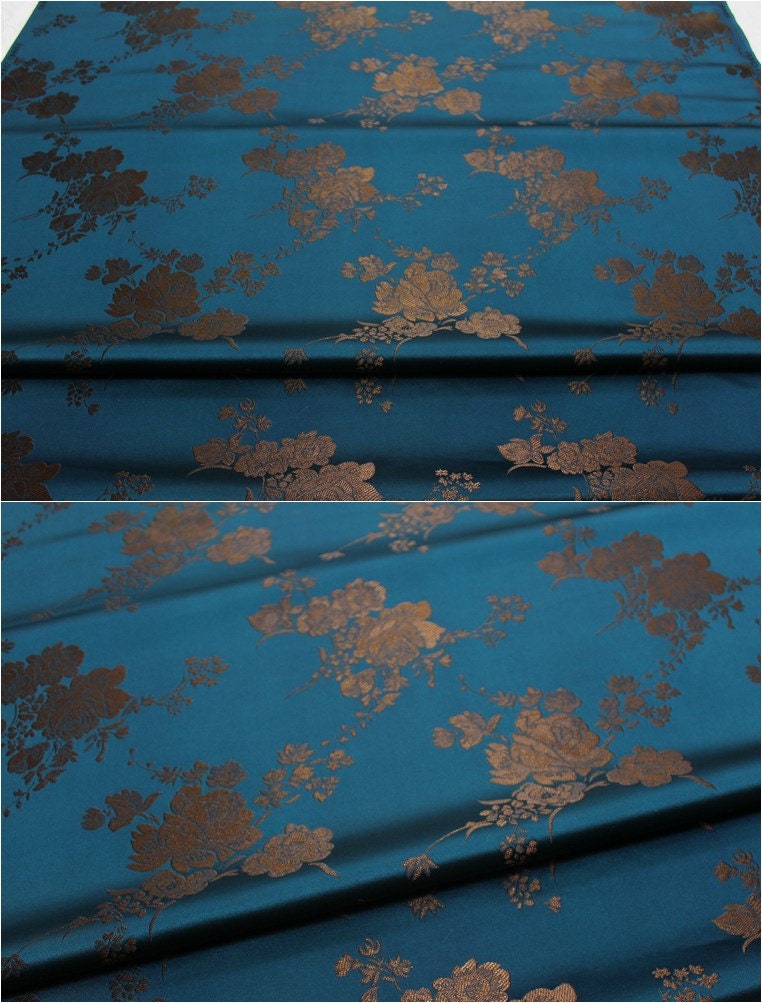 Tissu brocart jacquard à motifs floraux : mélange de soie et de rayonne de style chinois