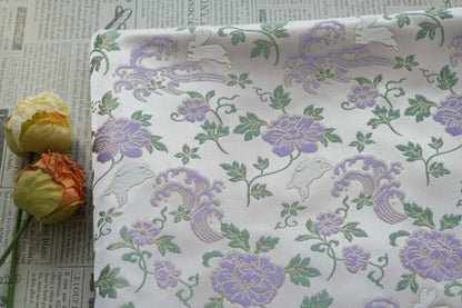 Jade Rabbit Brocade Fabric: Chinese Gold Jacquard Woven Textile