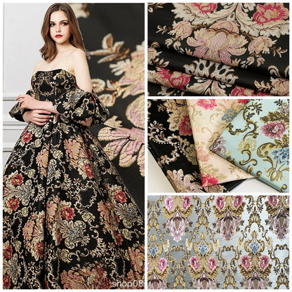 Floral Brocade Jacquard Fabric: Retro Palace Style Rayon Dress Material