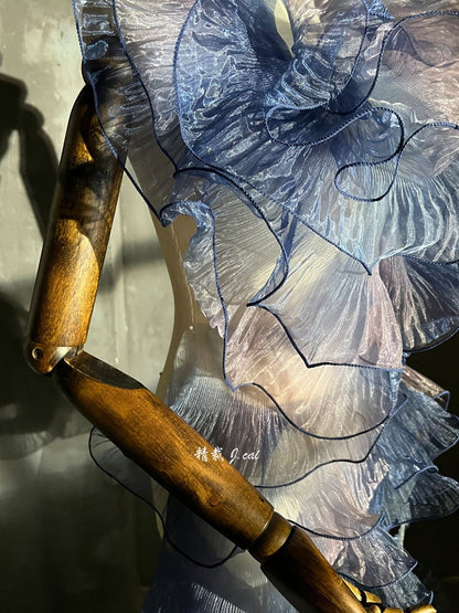 Two-Toned Ruffle Organza Fabric: 3D Folds, 15cm Wide