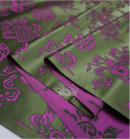 Silk Brocade Fabric: Purple & Green Chinese Upholstery, Costume, Decor
