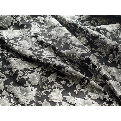 Black & White Floral Jacquard Fabric: Embossed 3D Design, 52" Wide