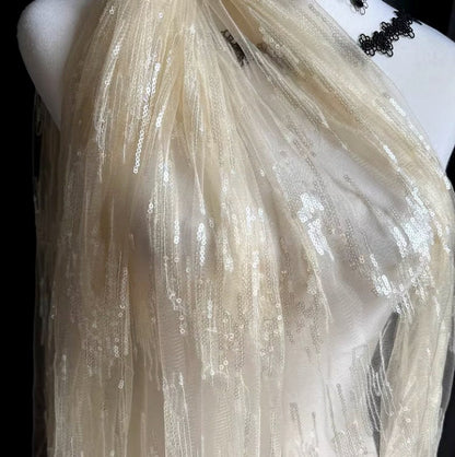 Tissu en maille pailletée, 150 cm de large, polyester transparent, pour costumes et décorations de mariage