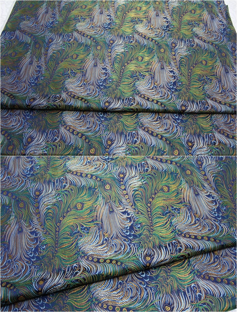 Peacock Feather Brocade Fabric: Floral Chinese Silk Rayon Blend