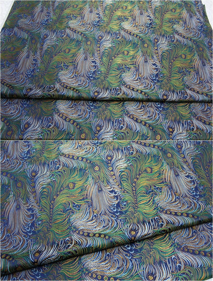 Peacock Feather Brocade Fabric: Floral Chinese Silk Rayon Blend