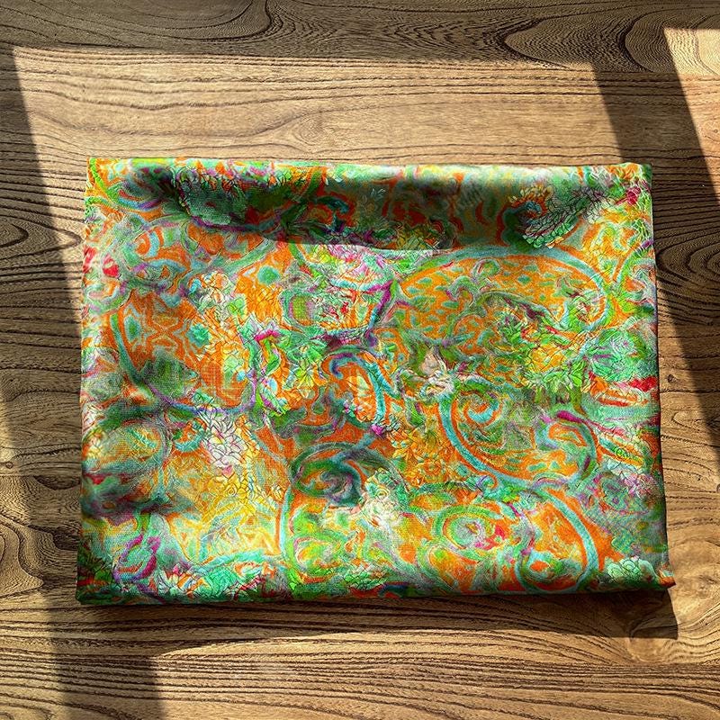 Rayon Silk Jacquard Xiangyun Fabric, Flowing Rainbow Vine Handcrafted Textile for Dressmaking, Quilting, DIY Sewi"W