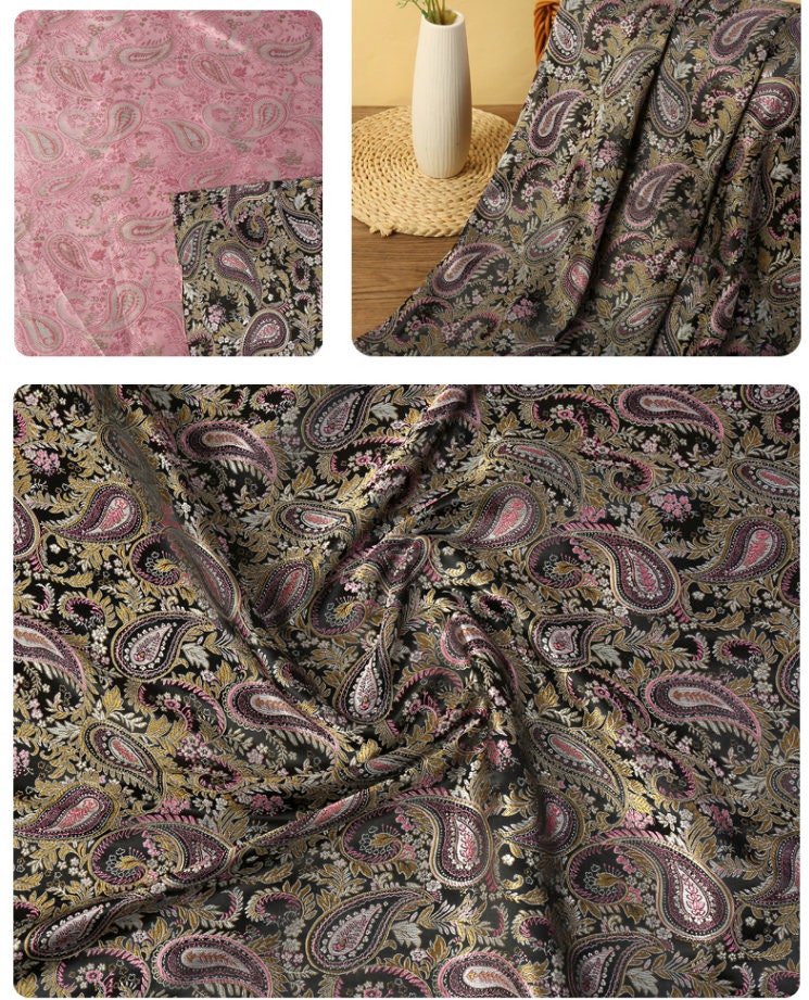 Tissu brocart à motifs cachemire : tissu pour coussin Cheongsam en rayonne (150 cm de large)