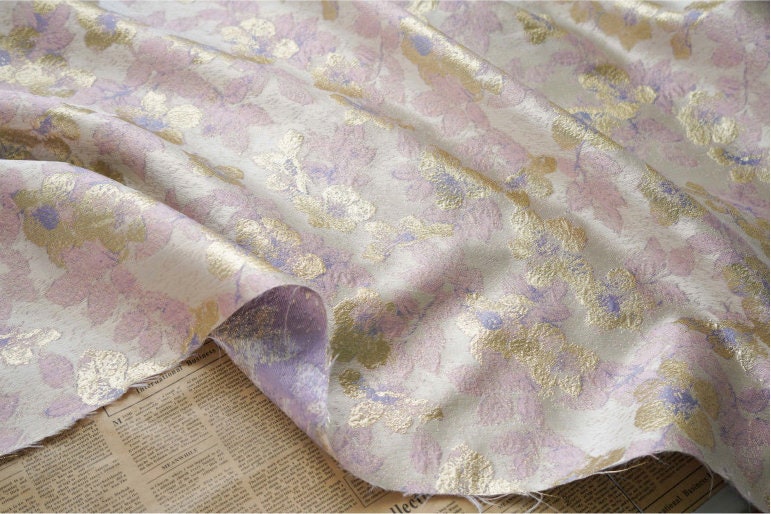 Metallic Floral Jacquard Fabric: Bronzing Gold Thread, 57" Wide