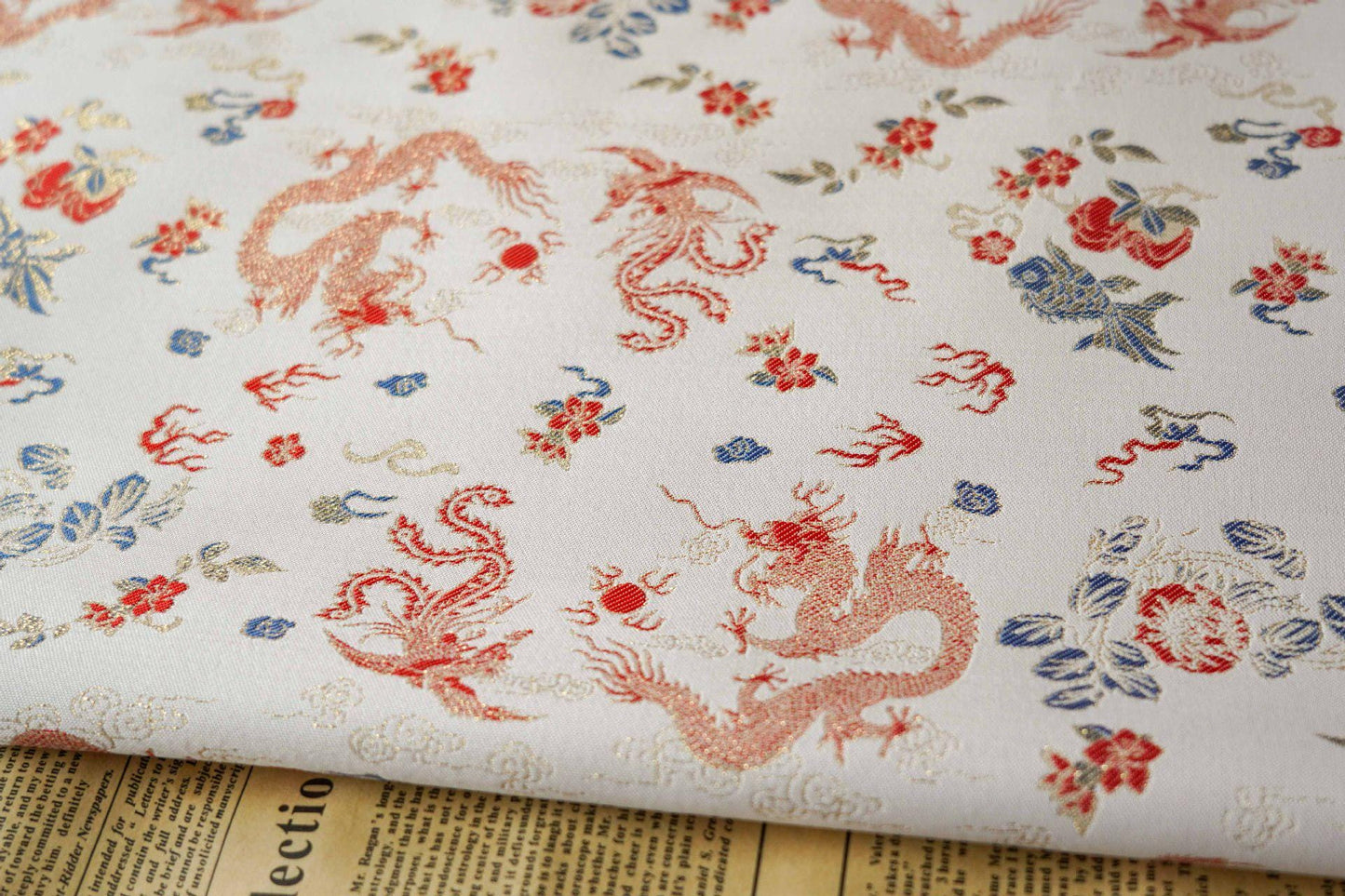 Dragon Jacquard Fabric: Embossed Foil Upholstery, Costume, Decor (58"W)