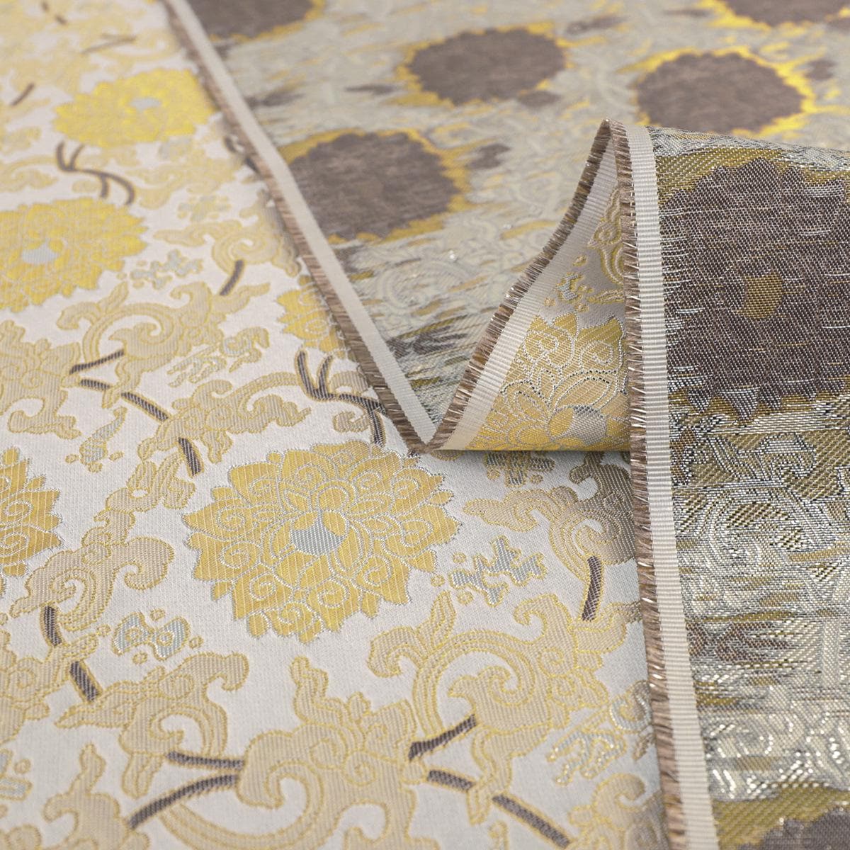 Beige Chinese Brocade Fabric: Rayon Blend, 59" Wide