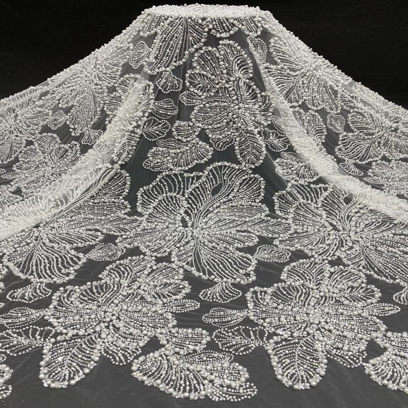 Luxury Pearl Sequin Embroidered Fabric ��� Bridal Wedding Dress, Evening Gown & Couture Fashion Textile, Wedding dress fabr"Wide